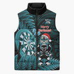 Personalised New Zealand Darts Christmas Sleeveless Puffer Jacket Maori Fern Merry Dartsmas - Aussie Hoodie