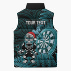 Personalised New Zealand Darts Christmas Sleeveless Puffer Jacket Maori Fern Merry Dartsmas - Aussie Hoodie