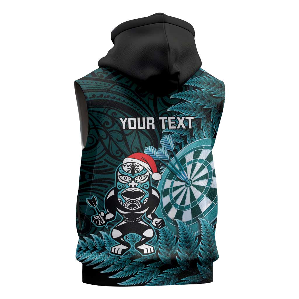 Personalised New Zealand Darts Christmas Sleeveless Zip Hoodie Maori Fern Merry Dartsmas - Aussie Hoodie