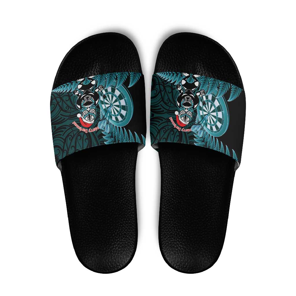 New Zealand Darts Christmas Slide Sandals Maori Fern Merry Dartsmas - Aussie Hoodie