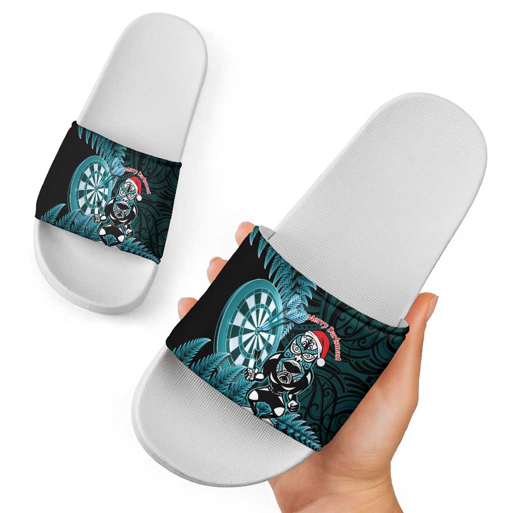 New Zealand Darts Christmas Slide Sandals Maori Fern Merry Dartsmas - Aussie Hoodie