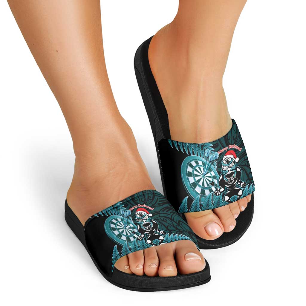 New Zealand Darts Christmas Slide Sandals Maori Fern Merry Dartsmas - Aussie Hoodie