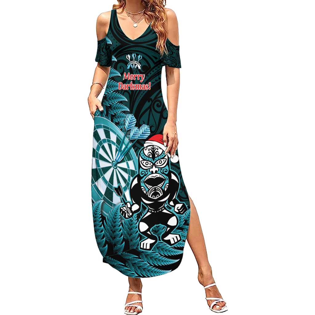 Personalised New Zealand Darts Christmas Summer Maxi Dress Maori Fern Merry Dartsmas - Aussie Hoodie