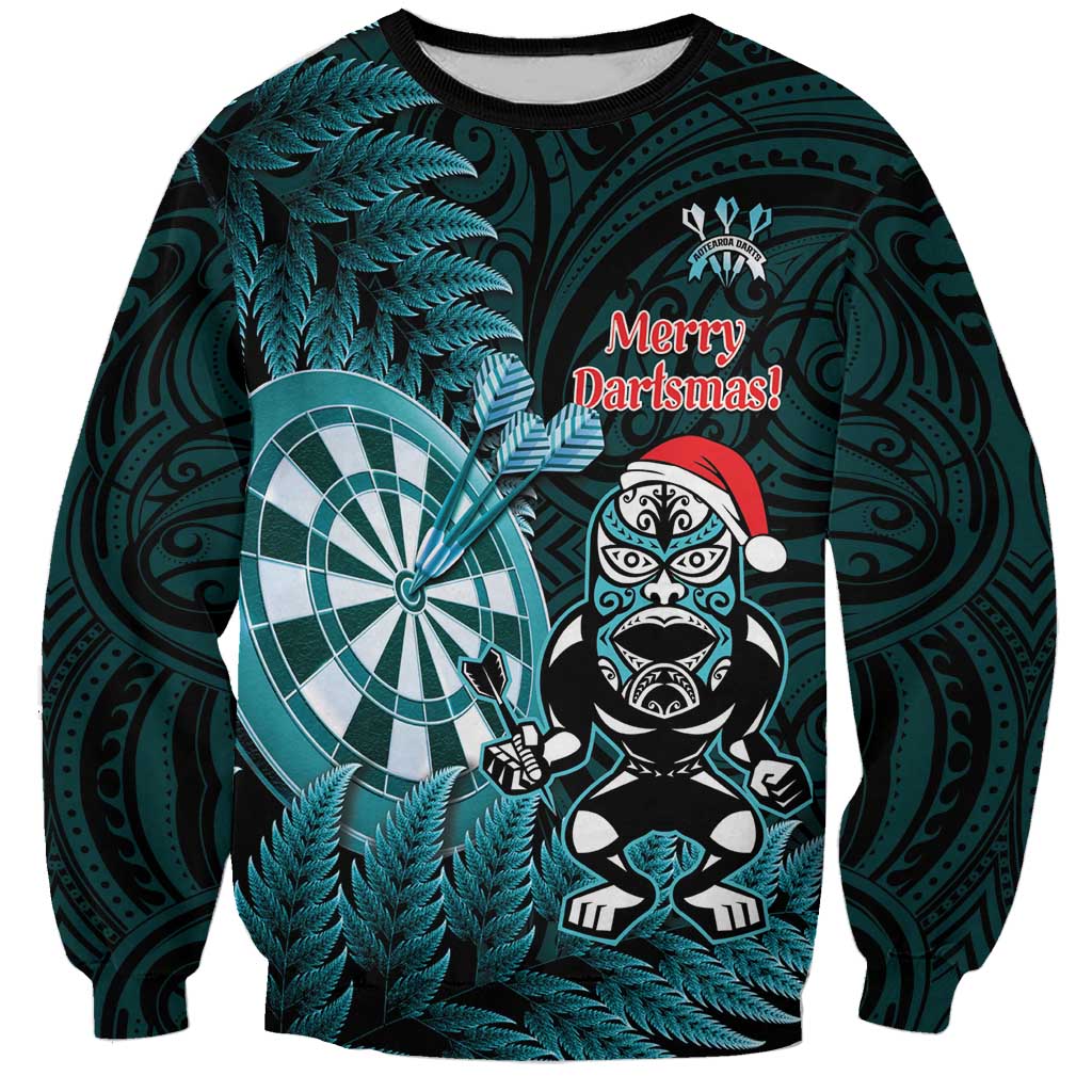 Personalised New Zealand Darts Christmas Sweatshirt Maori Fern Merry Dartsmas - Aussie Hoodie