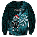 Personalised New Zealand Darts Christmas Sweatshirt Maori Fern Merry Dartsmas - Aussie Hoodie