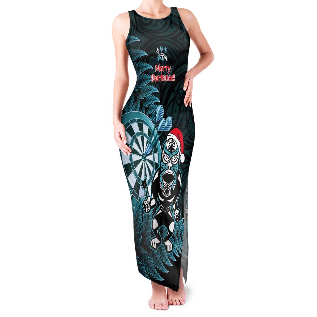 Personalised New Zealand Darts Christmas Tank Maxi Dress Maori Fern Merry Dartsmas - Aussie Hoodie