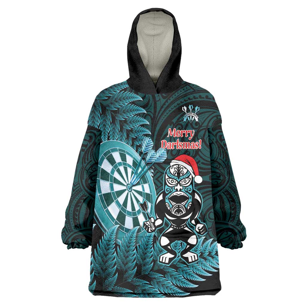 Personalised New Zealand Darts Christmas Wearable Blanket Hoodie Maori Fern Merry Dartsmas - Aussie Hoodie