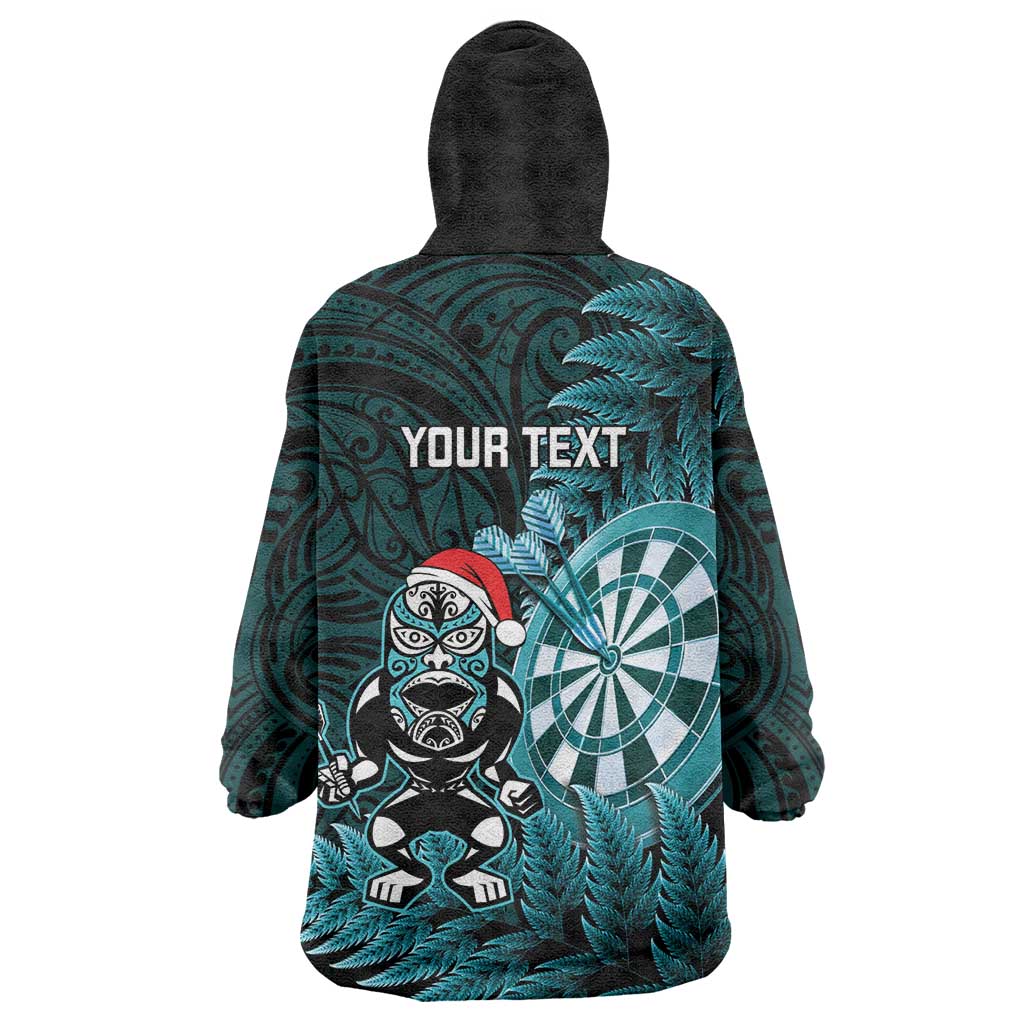 Personalised New Zealand Darts Christmas Wearable Blanket Hoodie Maori Fern Merry Dartsmas - Aussie Hoodie