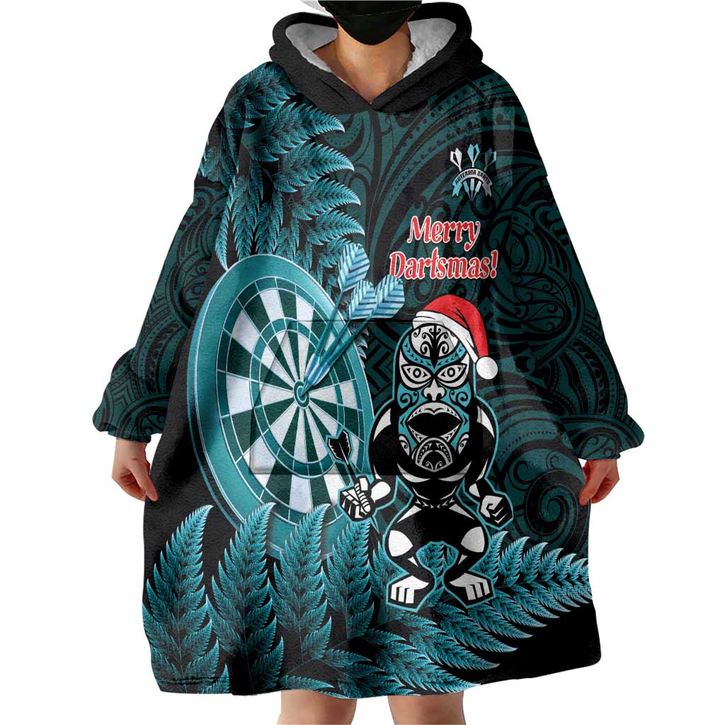 Personalised New Zealand Darts Christmas Wearable Blanket Hoodie Maori Fern Merry Dartsmas - Aussie Hoodie