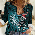 Personalised New Zealand Darts Christmas Women Casual Shirt Maori Fern Merry Dartsmas - Aussie Hoodie