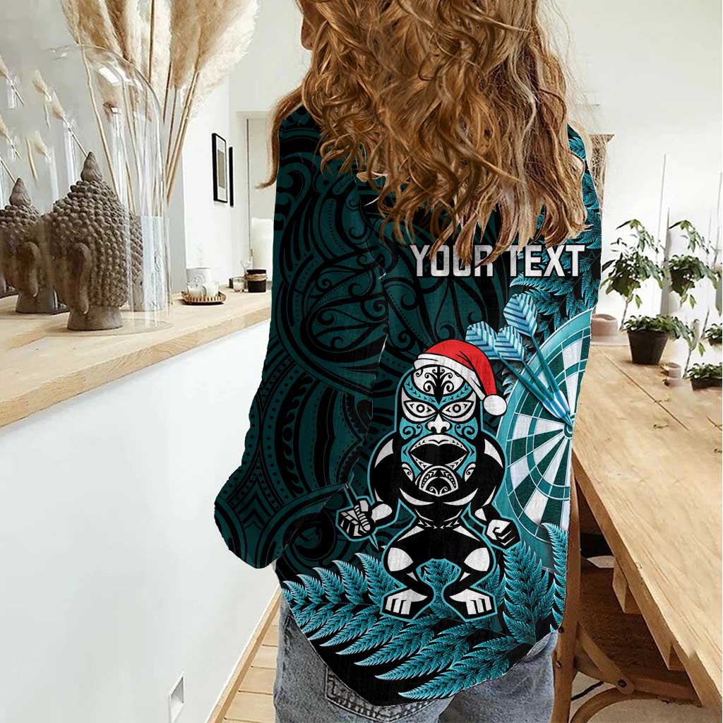 Personalised New Zealand Darts Christmas Women Casual Shirt Maori Fern Merry Dartsmas - Aussie Hoodie