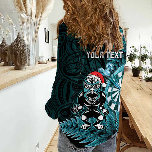 Personalised New Zealand Darts Christmas Women Casual Shirt Maori Fern Merry Dartsmas - Aussie Hoodie