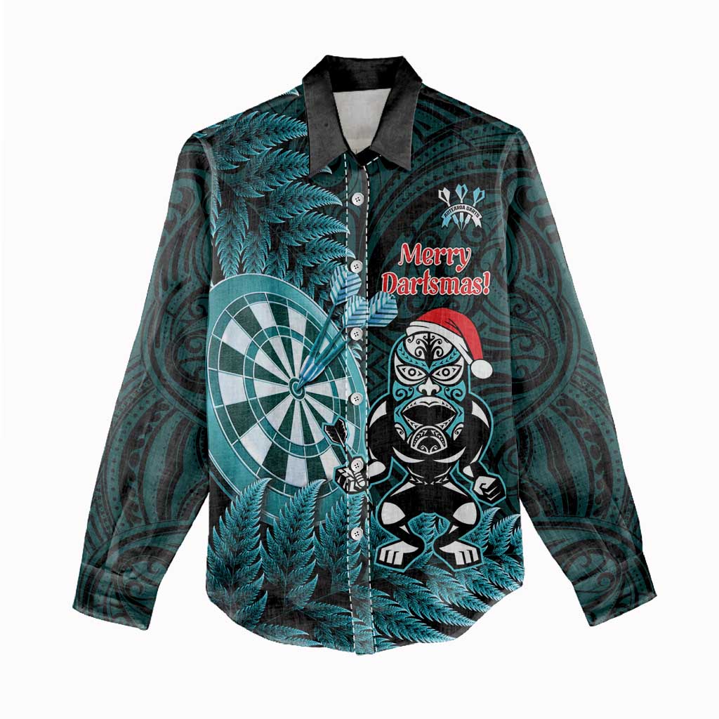 Personalised New Zealand Darts Christmas Women Casual Shirt Maori Fern Merry Dartsmas - Aussie Hoodie