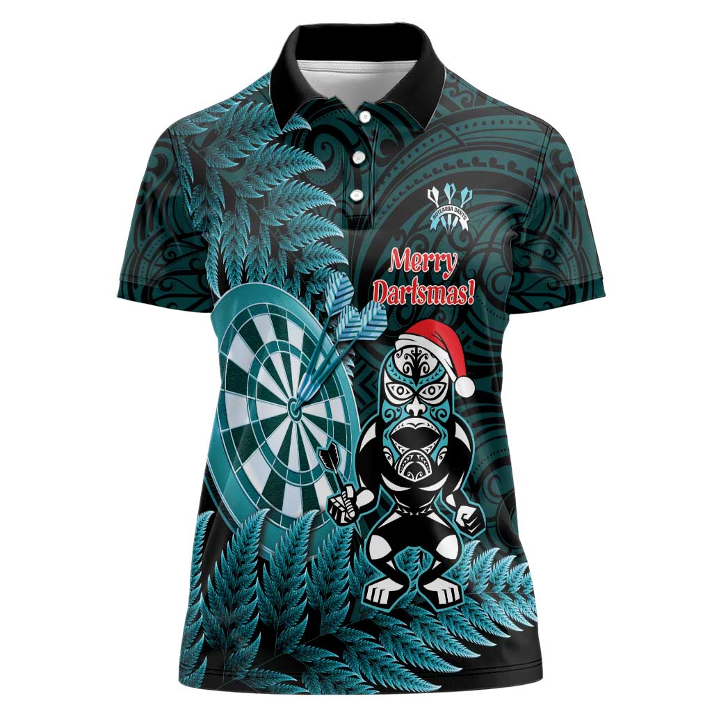 Personalised New Zealand Darts Christmas Women Polo Shirt Maori Fern Merry Dartsmas - Aussie Hoodie