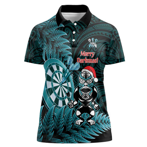 Personalised New Zealand Darts Christmas Women Polo Shirt Maori Fern Merry Dartsmas - Aussie Hoodie