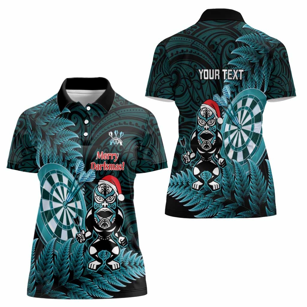 Personalised New Zealand Darts Christmas Women Polo Shirt Maori Fern Merry Dartsmas - Aussie Hoodie