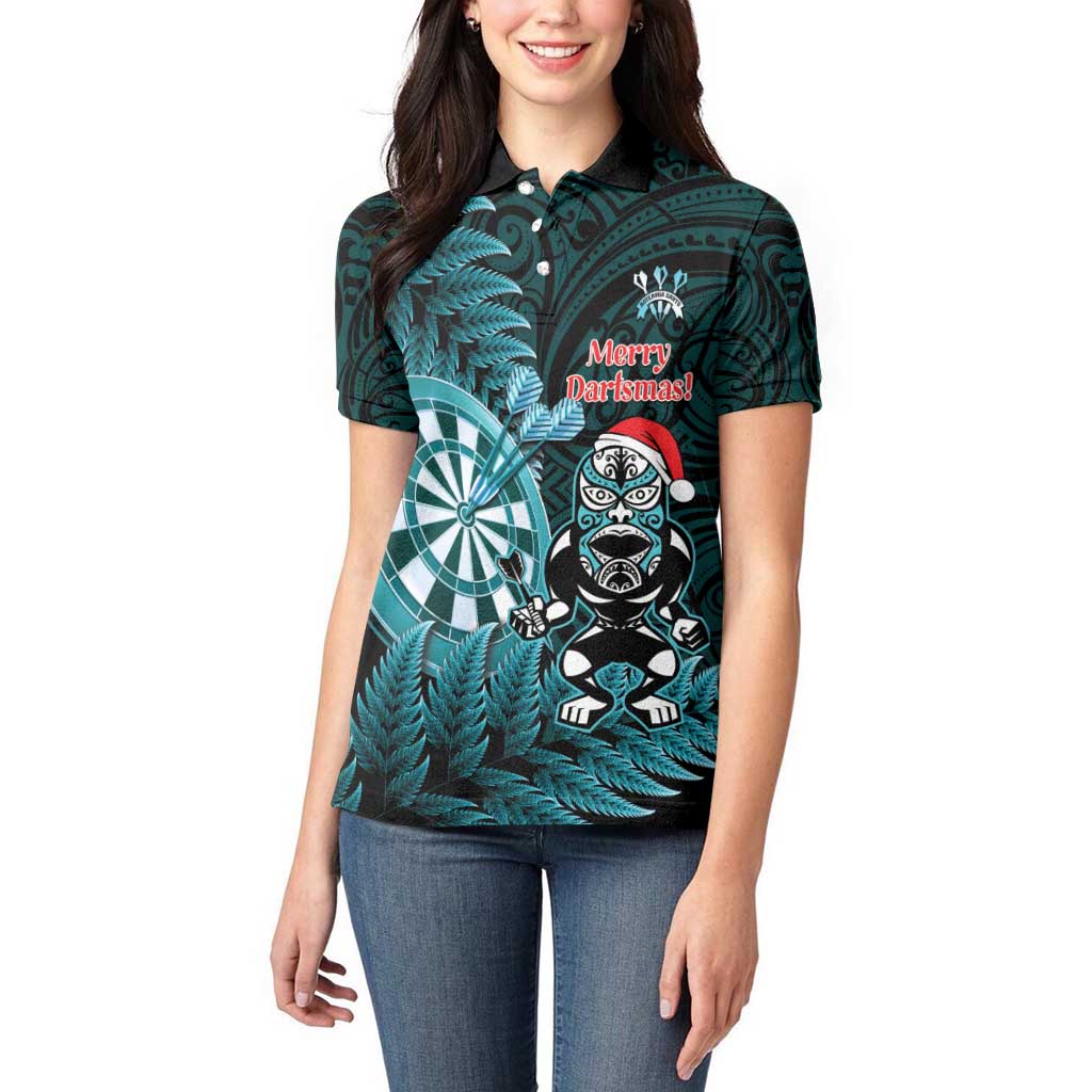 Personalised New Zealand Darts Christmas Women Polo Shirt Maori Fern Merry Dartsmas - Aussie Hoodie