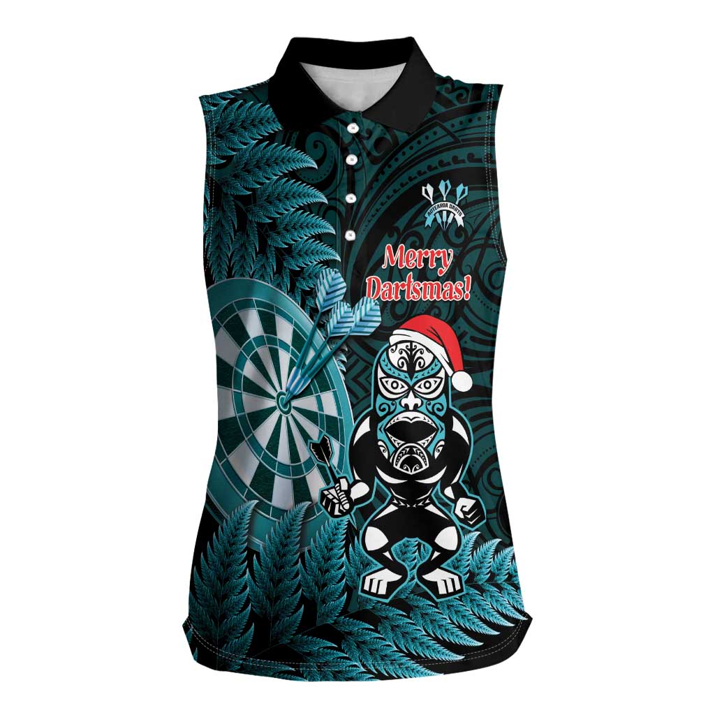 Personalised New Zealand Darts Christmas Women Sleeveless Polo Shirt Maori Fern Merry Dartsmas - Aussie Hoodie