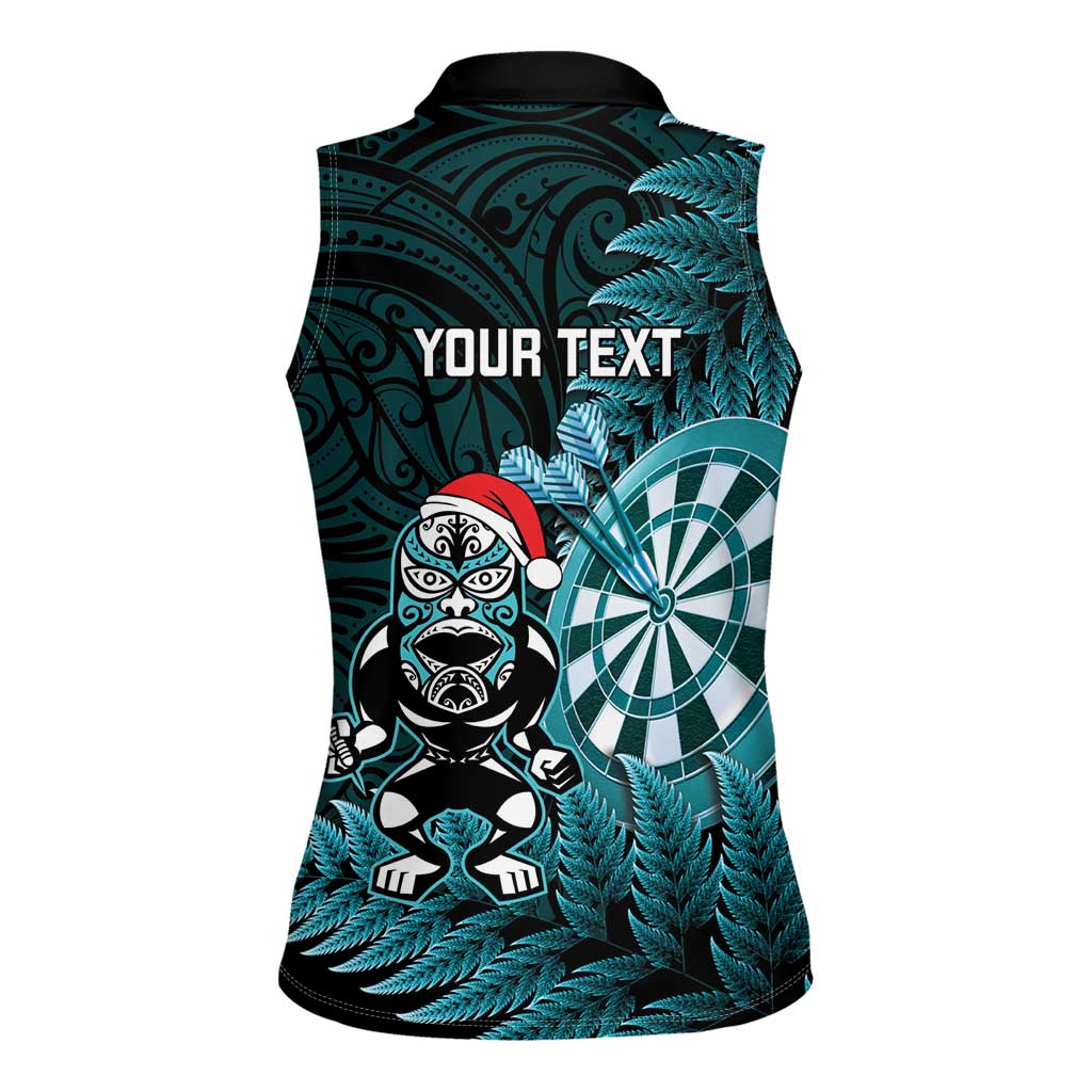 Personalised New Zealand Darts Christmas Women Sleeveless Polo Shirt Maori Fern Merry Dartsmas - Aussie Hoodie