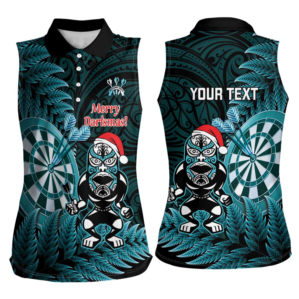 Personalised New Zealand Darts Christmas Women Sleeveless Polo Shirt Maori Fern Merry Dartsmas - Aussie Hoodie