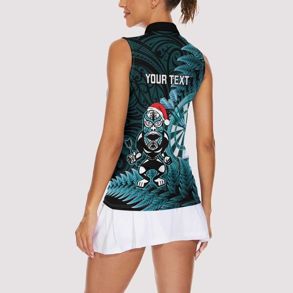 Personalised New Zealand Darts Christmas Women Sleeveless Polo Shirt Maori Fern Merry Dartsmas - Aussie Hoodie