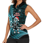 Personalised New Zealand Darts Christmas Women Sleeveless Polo Shirt Maori Fern Merry Dartsmas - Aussie Hoodie
