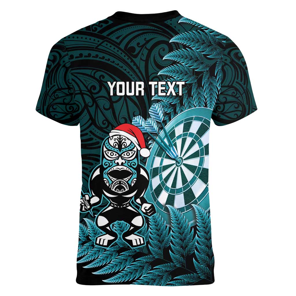 Personalised New Zealand Darts Christmas Women V-Neck T-Shirt Maori Fern Merry Dartsmas - Aussie Hoodie