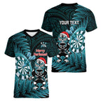 Personalised New Zealand Darts Christmas Women V-Neck T-Shirt Maori Fern Merry Dartsmas - Aussie Hoodie