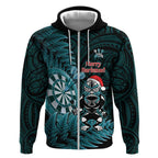 Personalised New Zealand Darts Christmas Zip Hoodie Maori Fern Merry Dartsmas - Aussie Hoodie