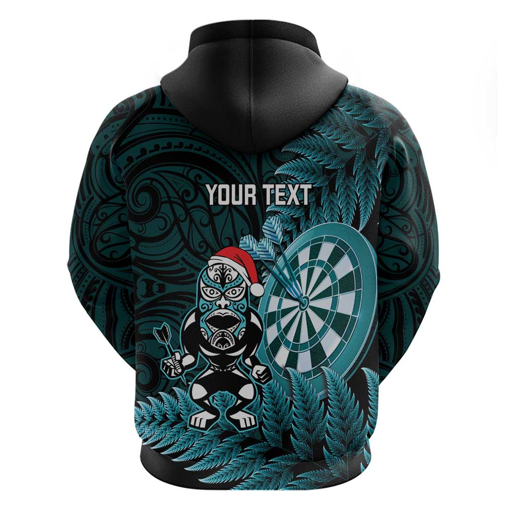 Personalised New Zealand Darts Christmas Zip Hoodie Maori Fern Merry Dartsmas - Aussie Hoodie