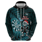Personalised New Zealand Darts Christmas Zip Hoodie Maori Fern Merry Dartsmas - Aussie Hoodie