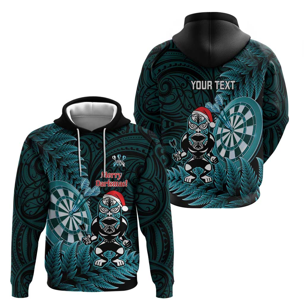 Personalised New Zealand Darts Christmas Zip Hoodie Maori Fern Merry Dartsmas - Aussie Hoodie