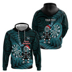 Personalised New Zealand Darts Christmas Zip Hoodie Maori Fern Merry Dartsmas - Aussie Hoodie