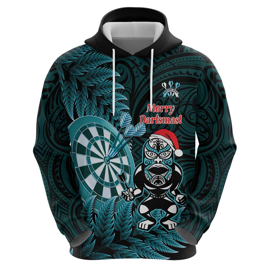 Personalised New Zealand Darts Christmas Zip Hoodie Maori Fern Merry Dartsmas - Aussie Hoodie
