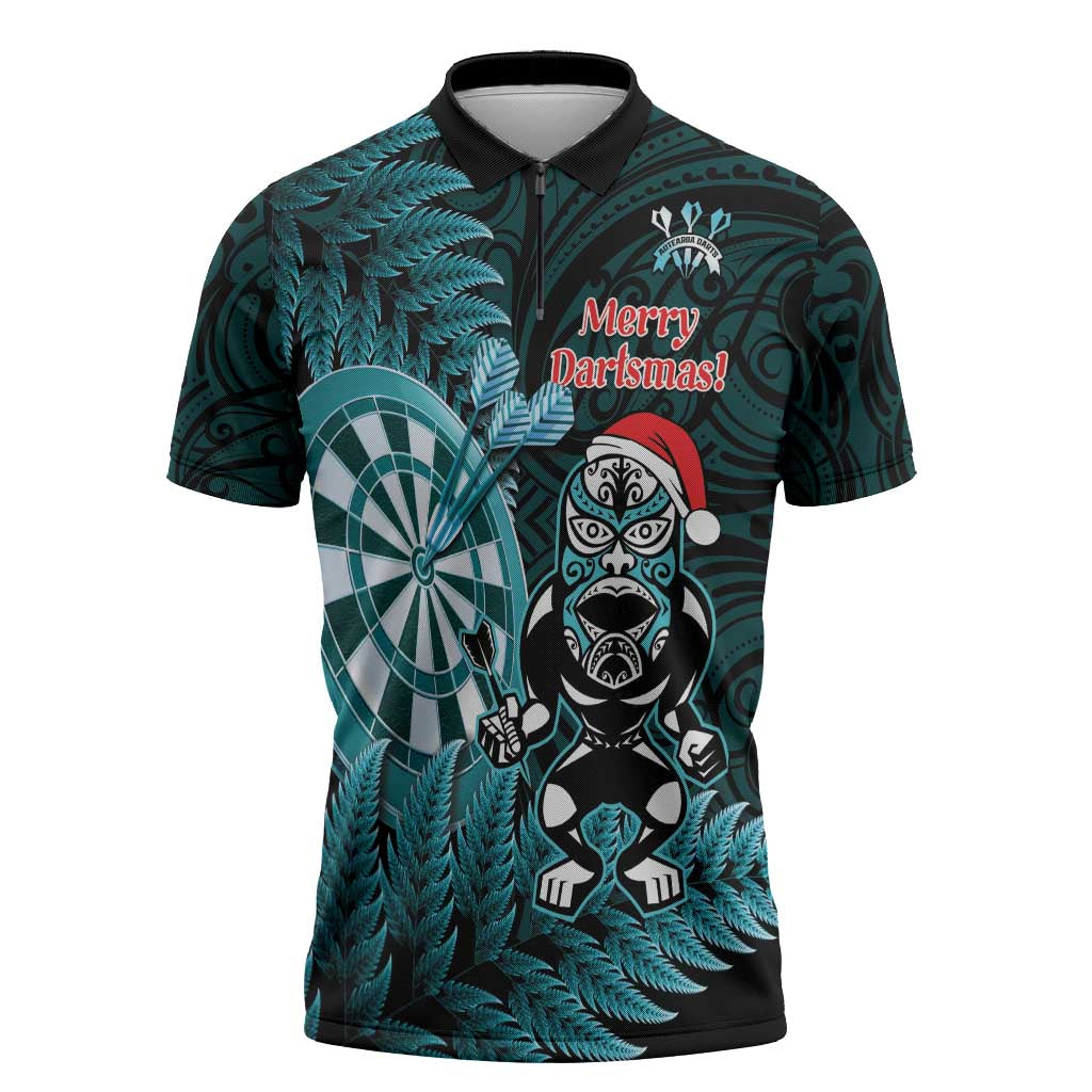 Personalised New Zealand Darts Christmas Zipper Polo Shirt Maori Fern Merry Dartsmas - Aussie Hoodie