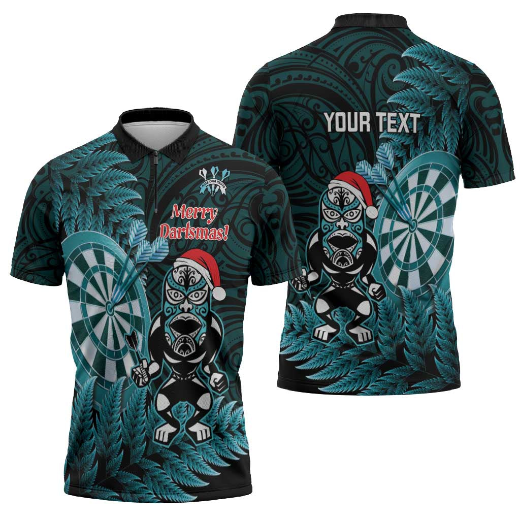 Personalised New Zealand Darts Christmas Zipper Polo Shirt Maori Fern Merry Dartsmas - Aussie Hoodie