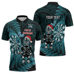 Personalised New Zealand Darts Christmas Zipper Polo Shirt Maori Fern Merry Dartsmas - Aussie Hoodie