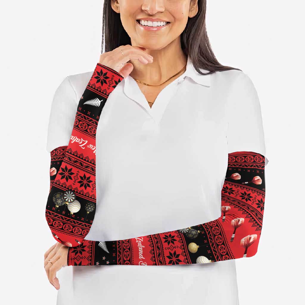 New Zealand Darts Christmas Arm Sleeves Merry Xmas Aotearoa Maori Red - Aussie Hoodie