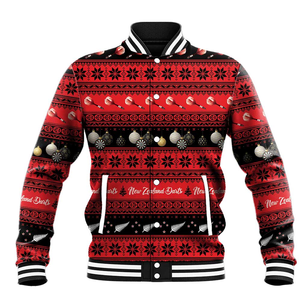 New Zealand Darts Christmas Baseball Jacket Merry Xmas Aotearoa Maori Red - Aussie Hoodie