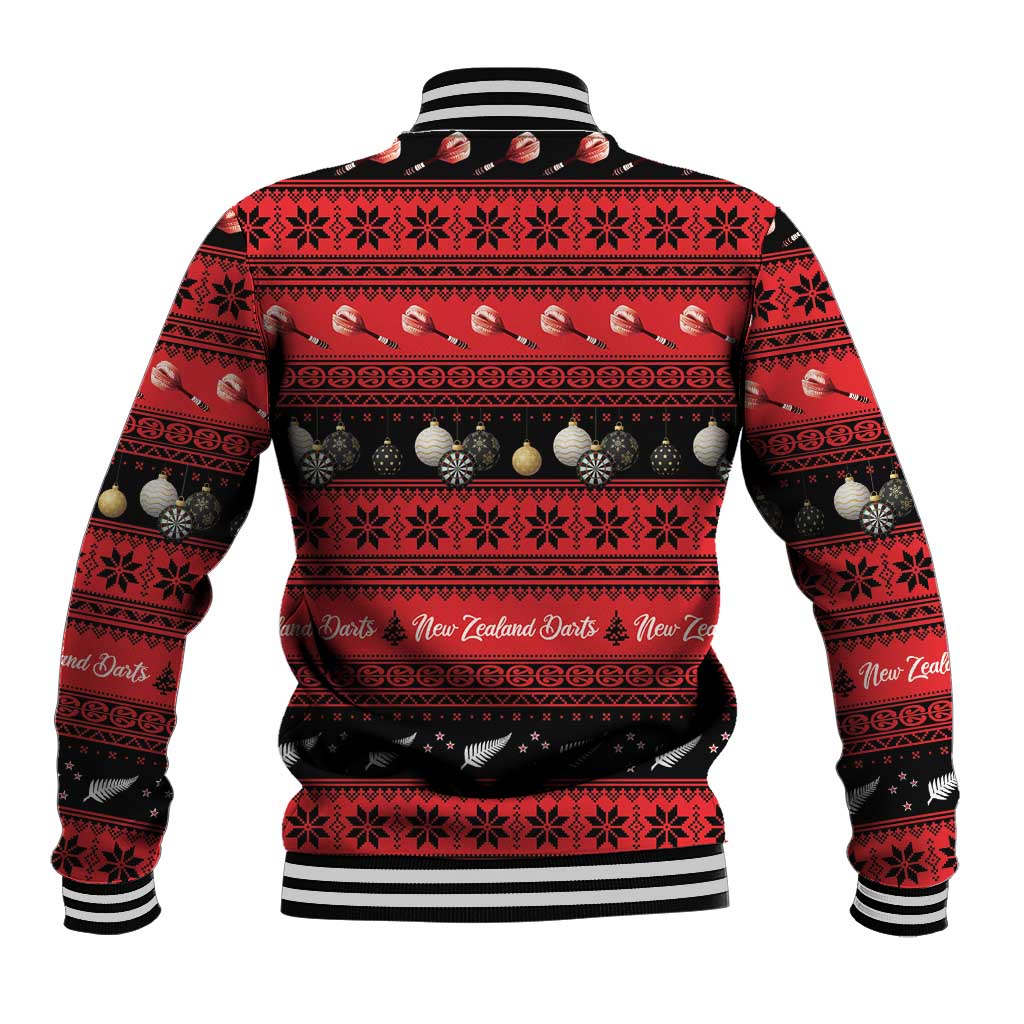 New Zealand Darts Christmas Baseball Jacket Merry Xmas Aotearoa Maori Red - Aussie Hoodie