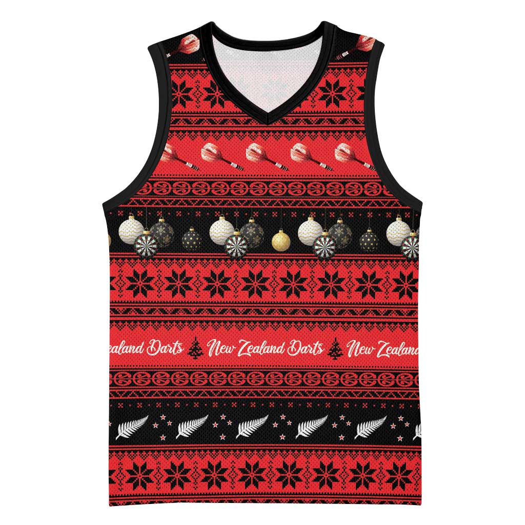 New Zealand Darts Christmas Basketball Jersey Merry Xmas Aotearoa Maori Red - Aussie Hoodie