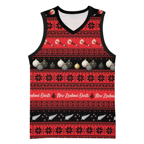 New Zealand Darts Christmas Basketball Jersey Merry Xmas Aotearoa Maori Red - Aussie Hoodie