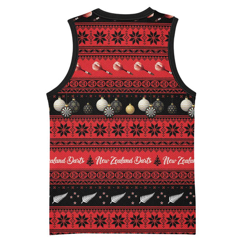New Zealand Darts Christmas Basketball Jersey Merry Xmas Aotearoa Maori Red - Aussie Hoodie