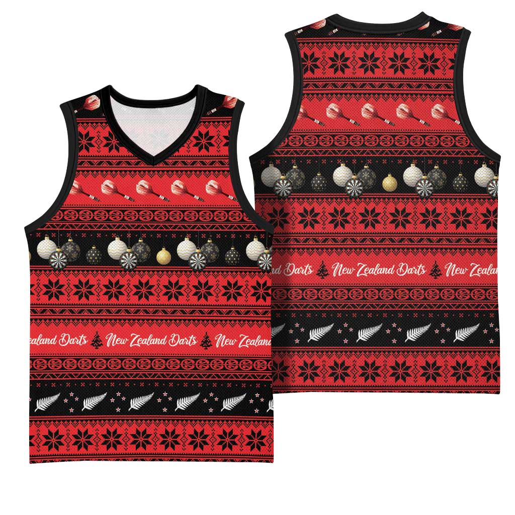 New Zealand Darts Christmas Basketball Jersey Merry Xmas Aotearoa Maori Red - Aussie Hoodie
