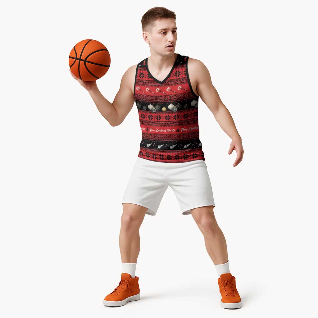 New Zealand Darts Christmas Basketball Jersey Merry Xmas Aotearoa Maori Red - Aussie Hoodie