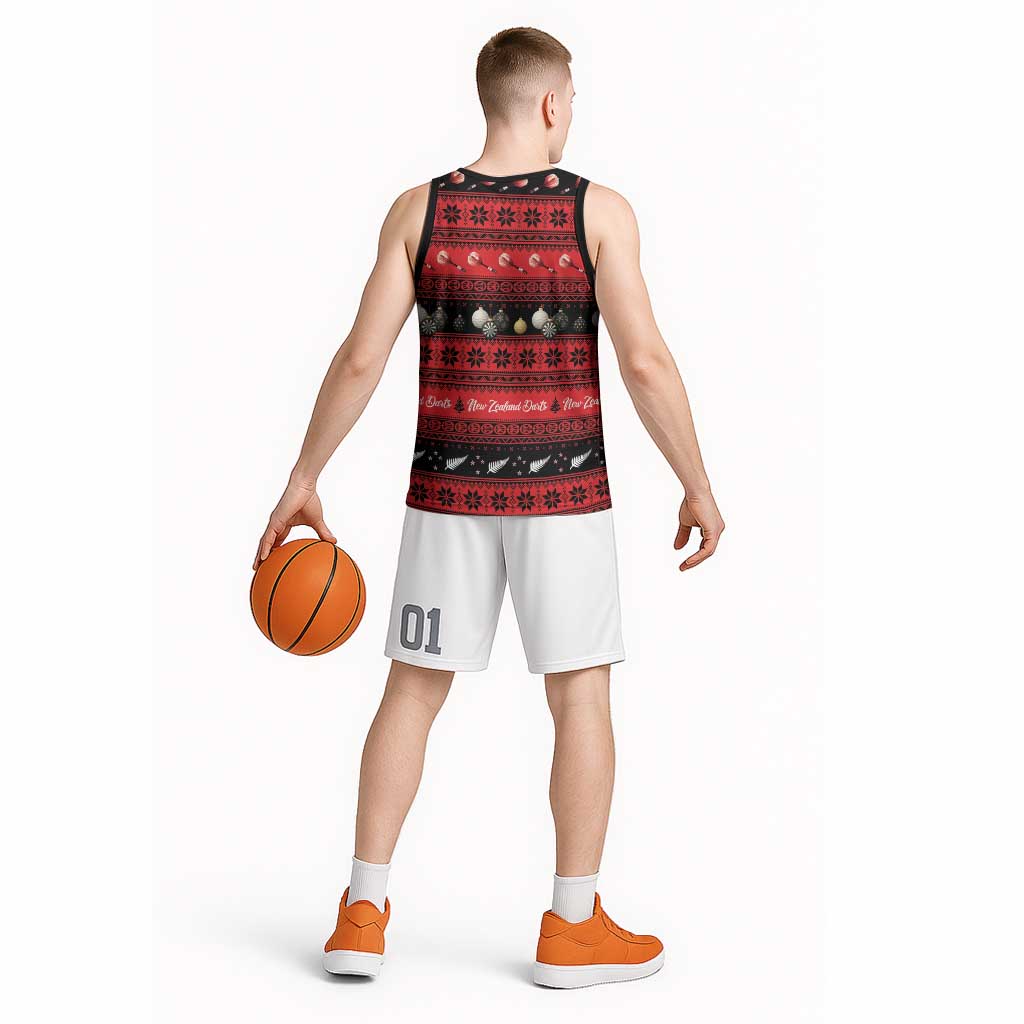 New Zealand Darts Christmas Basketball Jersey Merry Xmas Aotearoa Maori Red - Aussie Hoodie
