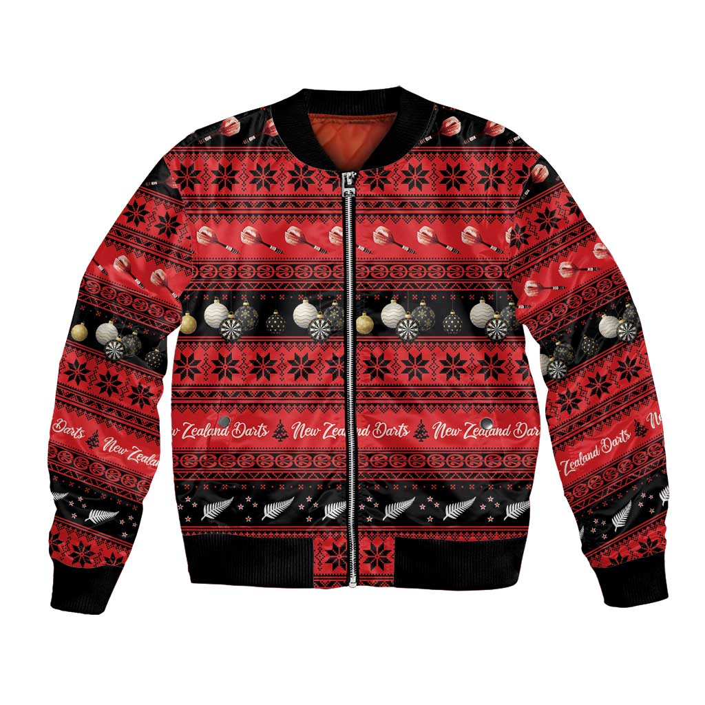 New Zealand Darts Christmas Bomber Jacket Merry Xmas Aotearoa Maori Red - Aussie Hoodie