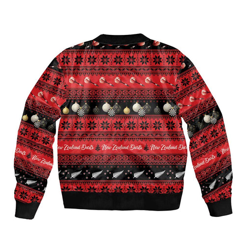 New Zealand Darts Christmas Bomber Jacket Merry Xmas Aotearoa Maori Red - Aussie Hoodie