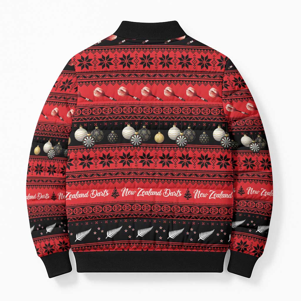 New Zealand Darts Christmas Bomber Puffer Jacket Merry Xmas Aotearoa Maori Red - Aussie Hoodie