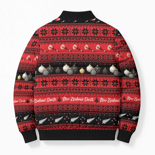New Zealand Darts Christmas Bomber Puffer Jacket Merry Xmas Aotearoa Maori Red - Aussie Hoodie
